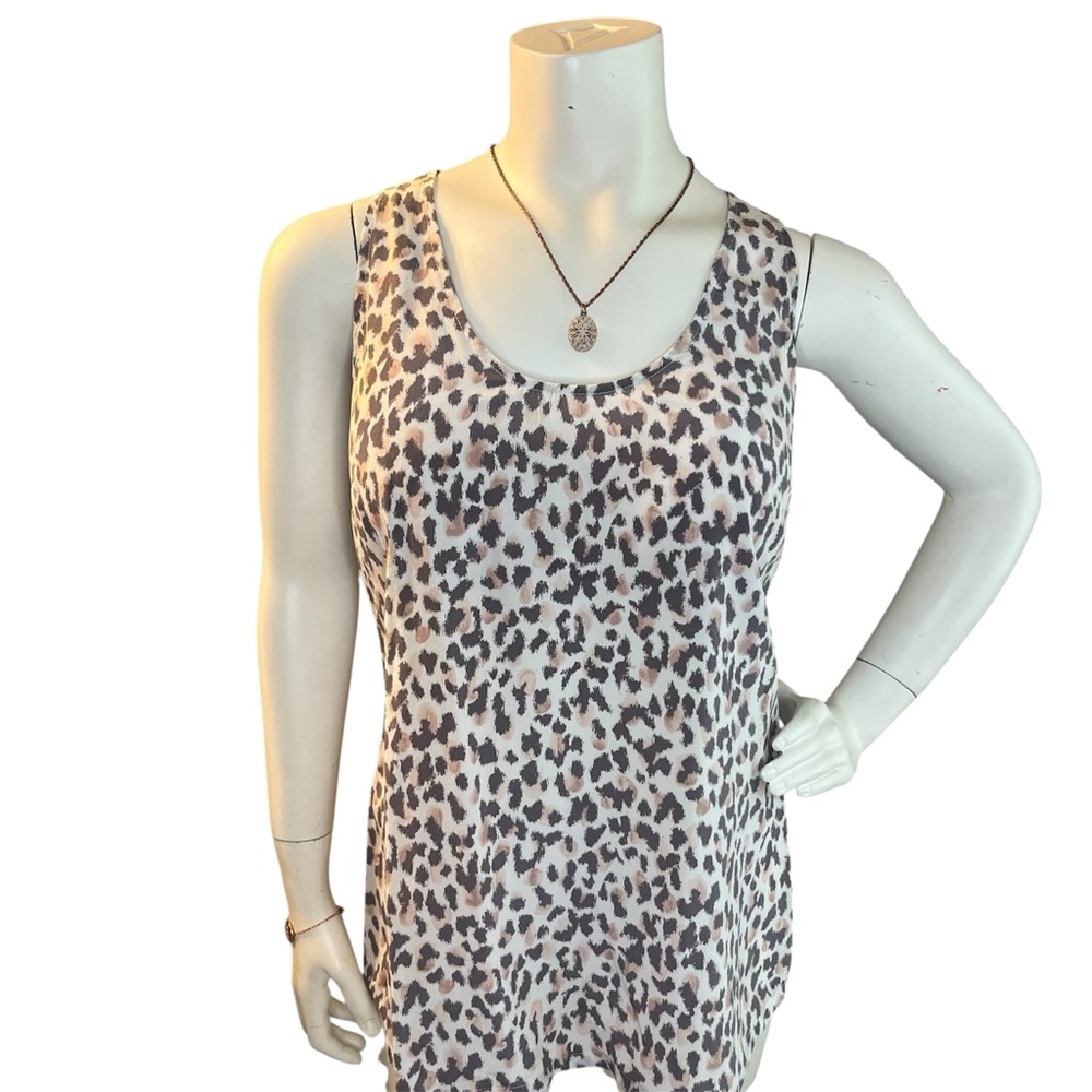 Joie White and Brown Cheetah Print Racerback Silk Tank Top Mobwife Preppy Girly